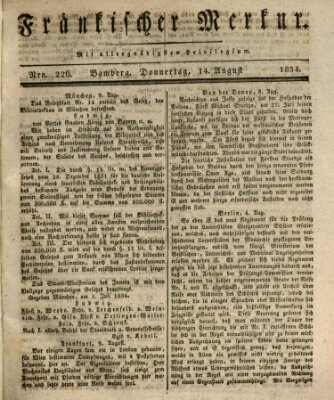 Fränkischer Merkur (Bamberger Zeitung) Donnerstag 14. August 1834