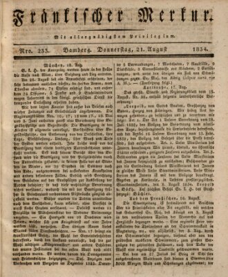 Fränkischer Merkur (Bamberger Zeitung) Donnerstag 21. August 1834