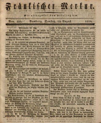 Fränkischer Merkur (Bamberger Zeitung) Samstag 23. August 1834