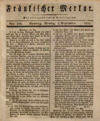 Fränkischer Merkur (Bamberger Zeitung) Montag 1. September 1834