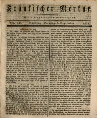 Fränkischer Merkur (Bamberger Zeitung) Dienstag 2. September 1834