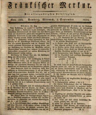 Fränkischer Merkur (Bamberger Zeitung) Mittwoch 3. September 1834