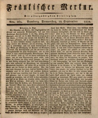 Fränkischer Merkur (Bamberger Zeitung) Donnerstag 18. September 1834