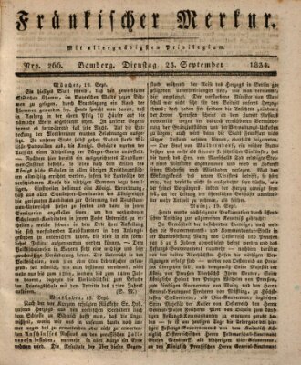 Fränkischer Merkur (Bamberger Zeitung) Dienstag 23. September 1834