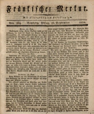 Fränkischer Merkur (Bamberger Zeitung) Freitag 26. September 1834