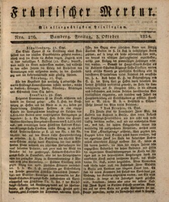 Fränkischer Merkur (Bamberger Zeitung) Freitag 3. Oktober 1834