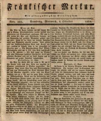 Fränkischer Merkur (Bamberger Zeitung) Mittwoch 8. Oktober 1834