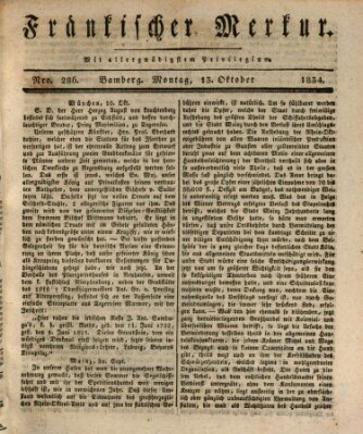 Fränkischer Merkur (Bamberger Zeitung) Montag 13. Oktober 1834