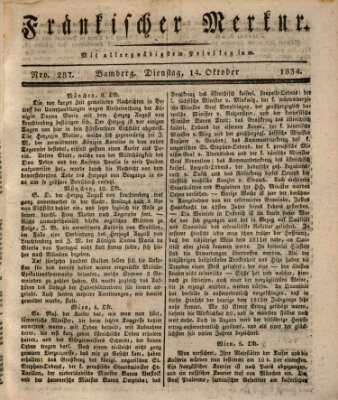 Fränkischer Merkur (Bamberger Zeitung) Dienstag 14. Oktober 1834