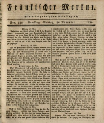 Fränkischer Merkur (Bamberger Zeitung) Montag 24. November 1834