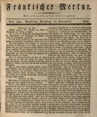 Fränkischer Merkur (Bamberger Zeitung) Dienstag 25. November 1834