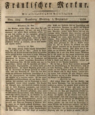 Fränkischer Merkur (Bamberger Zeitung) Montag 1. Dezember 1834