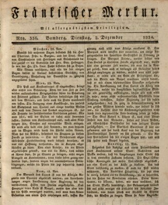 Fränkischer Merkur (Bamberger Zeitung) Dienstag 2. Dezember 1834