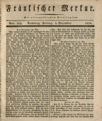 Fränkischer Merkur (Bamberger Zeitung) Freitag 5. Dezember 1834