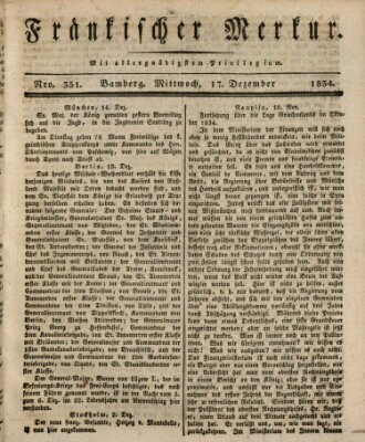 Fränkischer Merkur (Bamberger Zeitung) Mittwoch 17. Dezember 1834