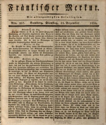 Fränkischer Merkur (Bamberger Zeitung) Dienstag 23. Dezember 1834