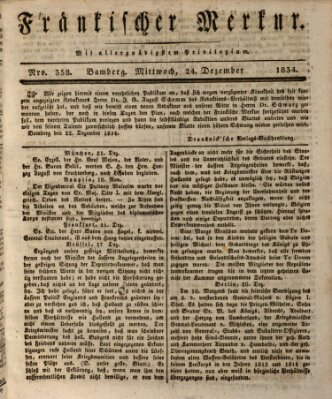 Fränkischer Merkur (Bamberger Zeitung) Mittwoch 24. Dezember 1834