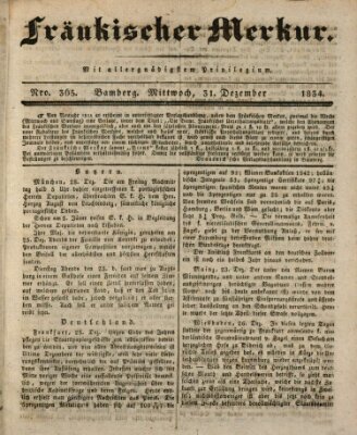 Fränkischer Merkur (Bamberger Zeitung) Mittwoch 31. Dezember 1834