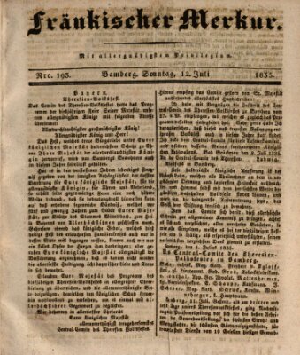 Fränkischer Merkur (Bamberger Zeitung) Sonntag 12. Juli 1835