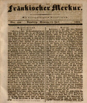 Fränkischer Merkur (Bamberger Zeitung) Montag 13. Juli 1835