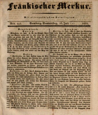 Fränkischer Merkur (Bamberger Zeitung) Donnerstag 16. Juli 1835