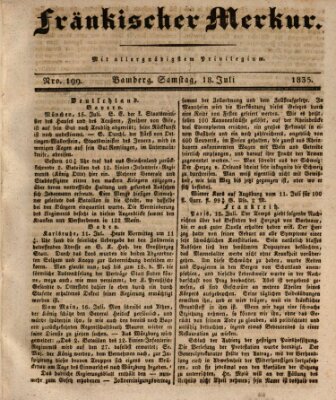 Fränkischer Merkur (Bamberger Zeitung) Samstag 18. Juli 1835