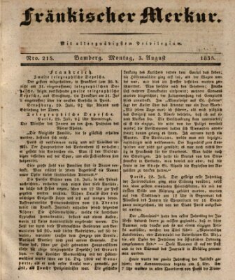 Fränkischer Merkur (Bamberger Zeitung) Montag 3. August 1835