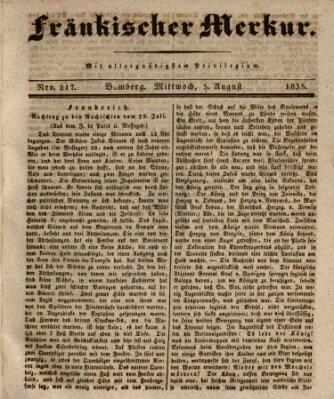 Fränkischer Merkur (Bamberger Zeitung) Mittwoch 5. August 1835