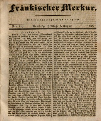 Fränkischer Merkur (Bamberger Zeitung) Freitag 7. August 1835