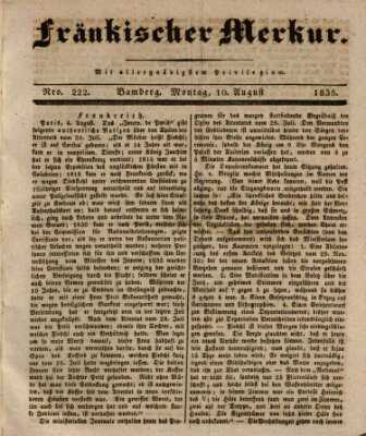 Fränkischer Merkur (Bamberger Zeitung) Montag 10. August 1835