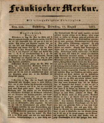 Fränkischer Merkur (Bamberger Zeitung) Dienstag 11. August 1835