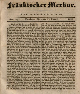 Fränkischer Merkur (Bamberger Zeitung) Montag 17. August 1835