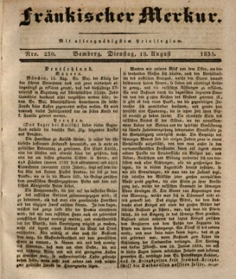 Fränkischer Merkur (Bamberger Zeitung) Dienstag 18. August 1835