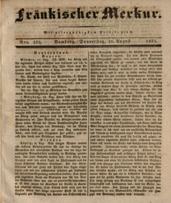 Fränkischer Merkur (Bamberger Zeitung) Donnerstag 20. August 1835