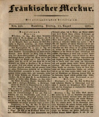 Fränkischer Merkur (Bamberger Zeitung) Freitag 21. August 1835