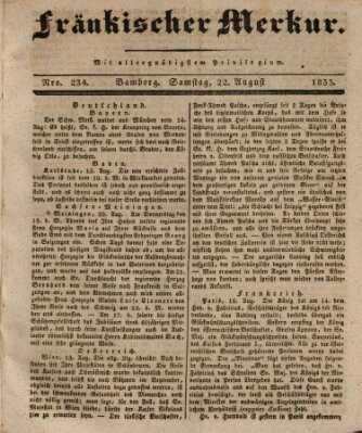 Fränkischer Merkur (Bamberger Zeitung) Samstag 22. August 1835