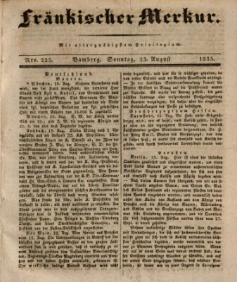 Fränkischer Merkur (Bamberger Zeitung) Sonntag 23. August 1835