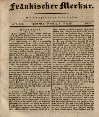 Fränkischer Merkur (Bamberger Zeitung) Montag 31. August 1835