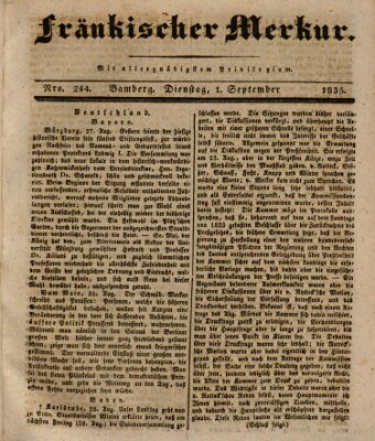 Fränkischer Merkur (Bamberger Zeitung) Dienstag 1. September 1835