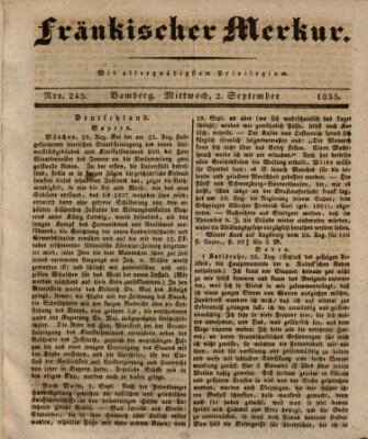 Fränkischer Merkur (Bamberger Zeitung) Mittwoch 2. September 1835