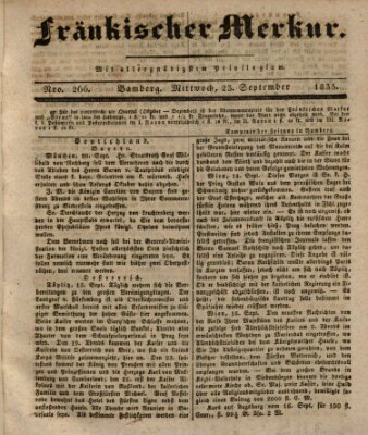 Fränkischer Merkur (Bamberger Zeitung) Mittwoch 23. September 1835