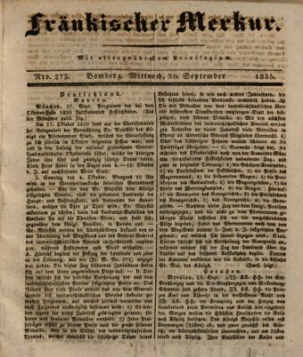Fränkischer Merkur (Bamberger Zeitung) Mittwoch 30. September 1835