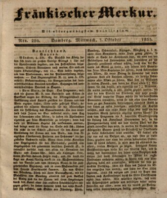 Fränkischer Merkur (Bamberger Zeitung) Mittwoch 7. Oktober 1835