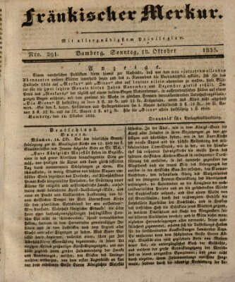 Fränkischer Merkur (Bamberger Zeitung) Sonntag 18. Oktober 1835