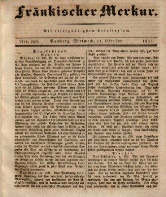 Fränkischer Merkur (Bamberger Zeitung) Mittwoch 21. Oktober 1835