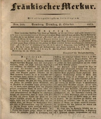Fränkischer Merkur (Bamberger Zeitung) Dienstag 27. Oktober 1835