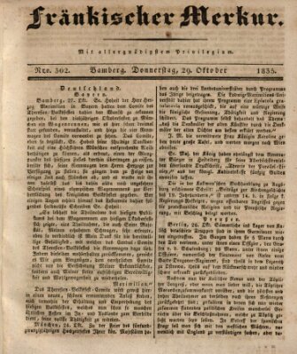 Fränkischer Merkur (Bamberger Zeitung) Donnerstag 29. Oktober 1835