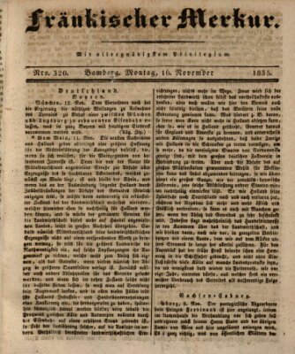 Fränkischer Merkur (Bamberger Zeitung) Montag 16. November 1835