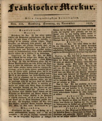 Fränkischer Merkur (Bamberger Zeitung) Sonntag 29. November 1835