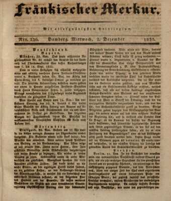 Fränkischer Merkur (Bamberger Zeitung) Mittwoch 2. Dezember 1835